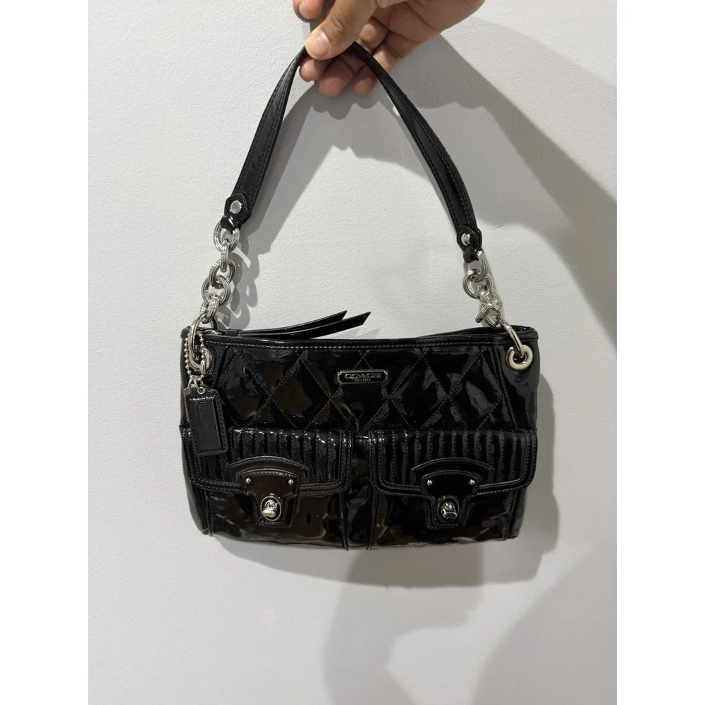 Coach Black Patent Leather Poppy Shoulder Bag 18673 Purse Y2K F